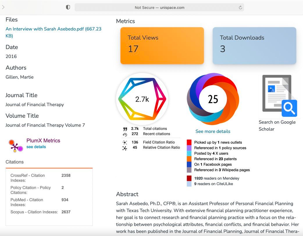 DSpace 7 Dimensions Altmetrics Google Scholar Item Page